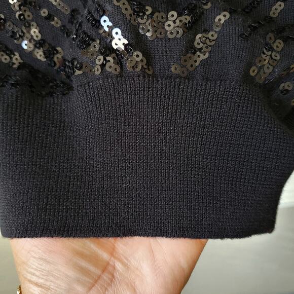 Women Calvin Klein V Neck Black Sequin Sweater Jumper S Holiday Cocktail Sparkle - Picture 3 of 10